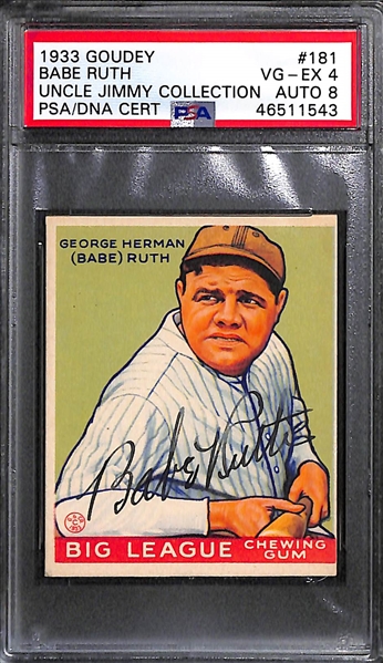 1933 Goudey Babe Ruth #181 PSA 4 (Autograph Grade 8) - Only 6 PSA/DNA Exist w. Only 2 Graded Higher! (d. 1948)